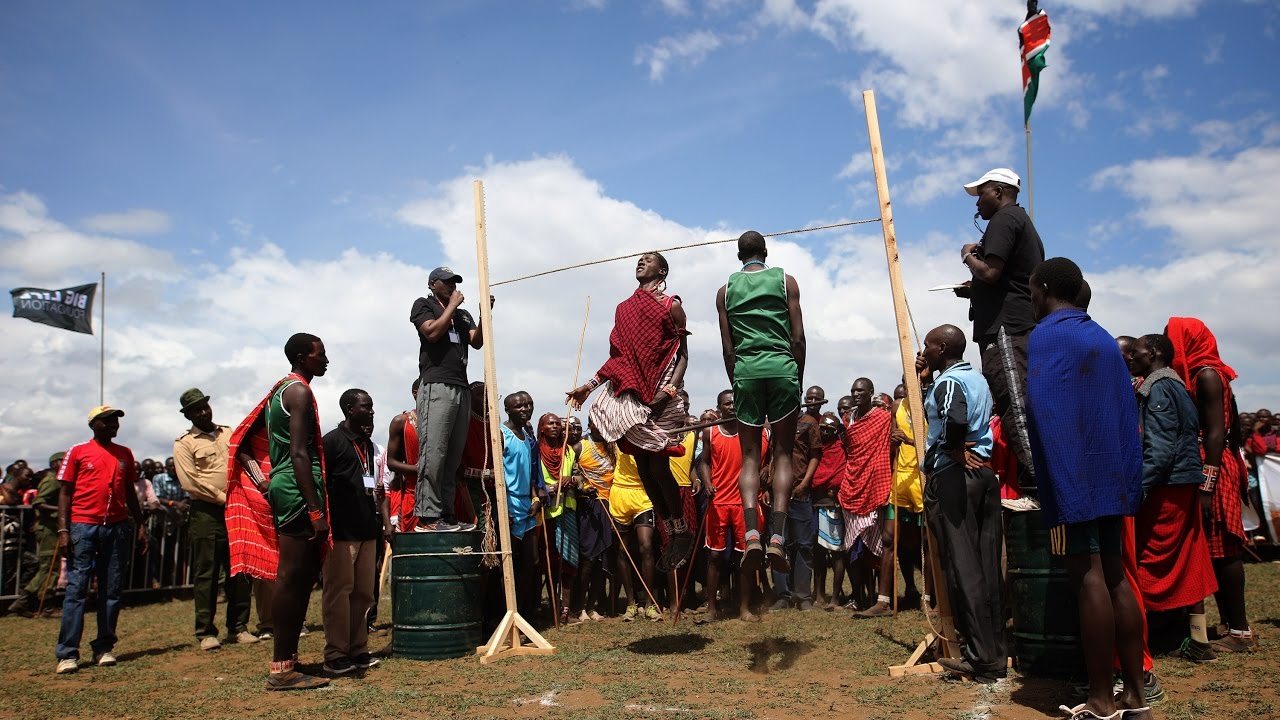 Maasai warrior style high jump in Africa