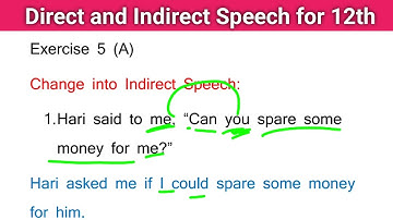 Exercise 5 (A) Direct and indirect speech solved exercise from English excellent grammar class 12th