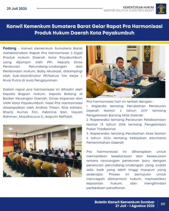 Kabar Kanwil Kemenkum Sumbar Dalam Sepekan Periode 27 Juli - 01 Agustus 2025