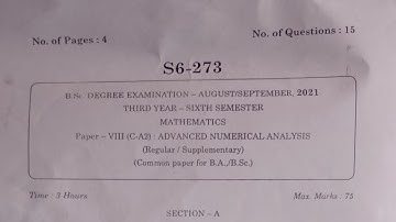 2021 Advanced Numerical Analysis Question paper ||sku degree 3rd year ||