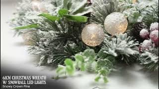 Christabelle 61cm Snowy Christmas Wreath with LED Lights Crown Pine Pre-Lit Baubles Front Door Decor