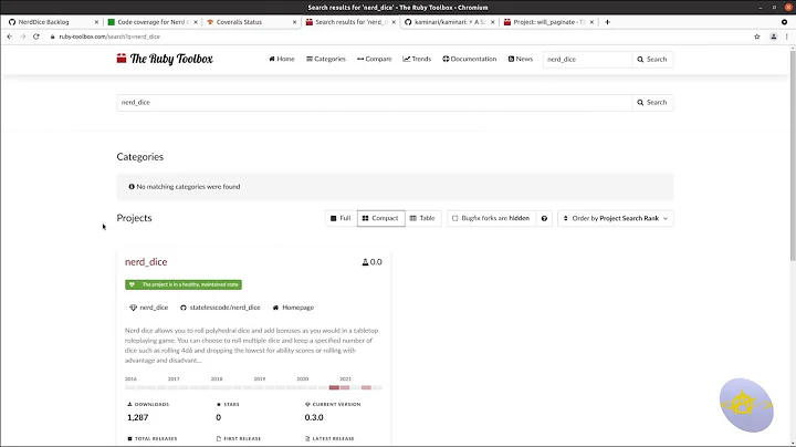 Codecast: Create a RubyGem 64: Add NerdDice to the Ruby Toolbox Catalog