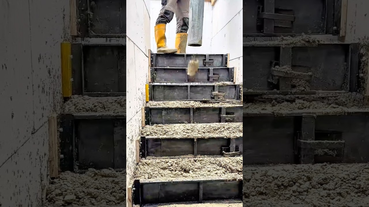 Pouring Concrete into a Prefabricated Metal Form for Building Stairs
