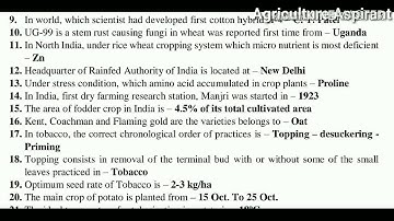General Agriculture ll Agronomy ll Important questions ll ICAR NET