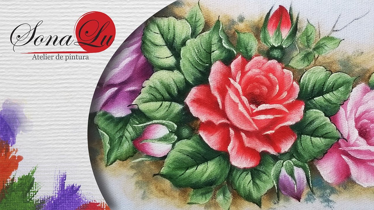 Aula 472 - Três Rosas Coloridas em Pano de Prato
