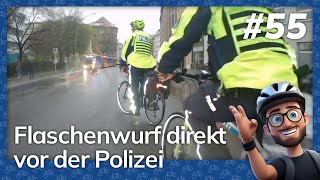 Flaschenwurf direkt vor der Polizei – Dashcam (Berlin Cycling Diary)