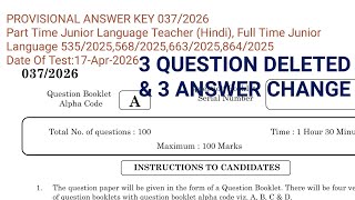 037/2026 Part Time Junior Language Teacher (Hindi), Full Time Junior Language  FINAL ANSWER KEY