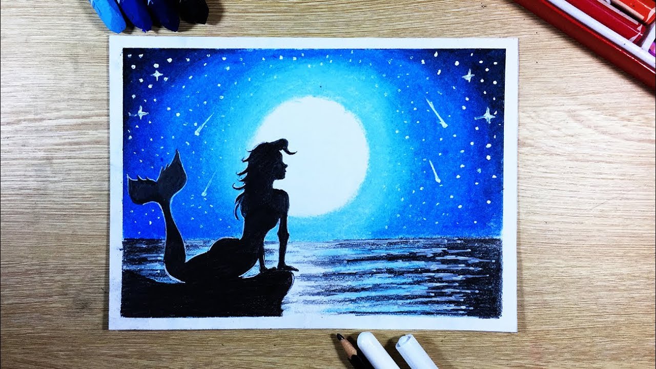 A fun little drawing I did to play with neon oil pastels : r/mermaids