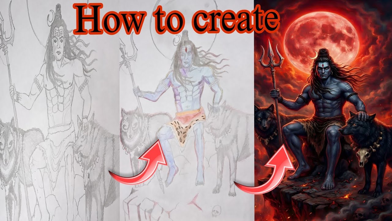 Kaal Bhairav 🚩drawing in his dengerous from👿 whit his dog🐕‍🦺 ||easy to draw🤗