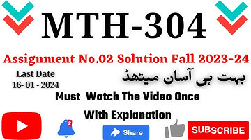 Mth304 Assignment No.2 Solution Fall 2023-24 |100% Correct Solution|