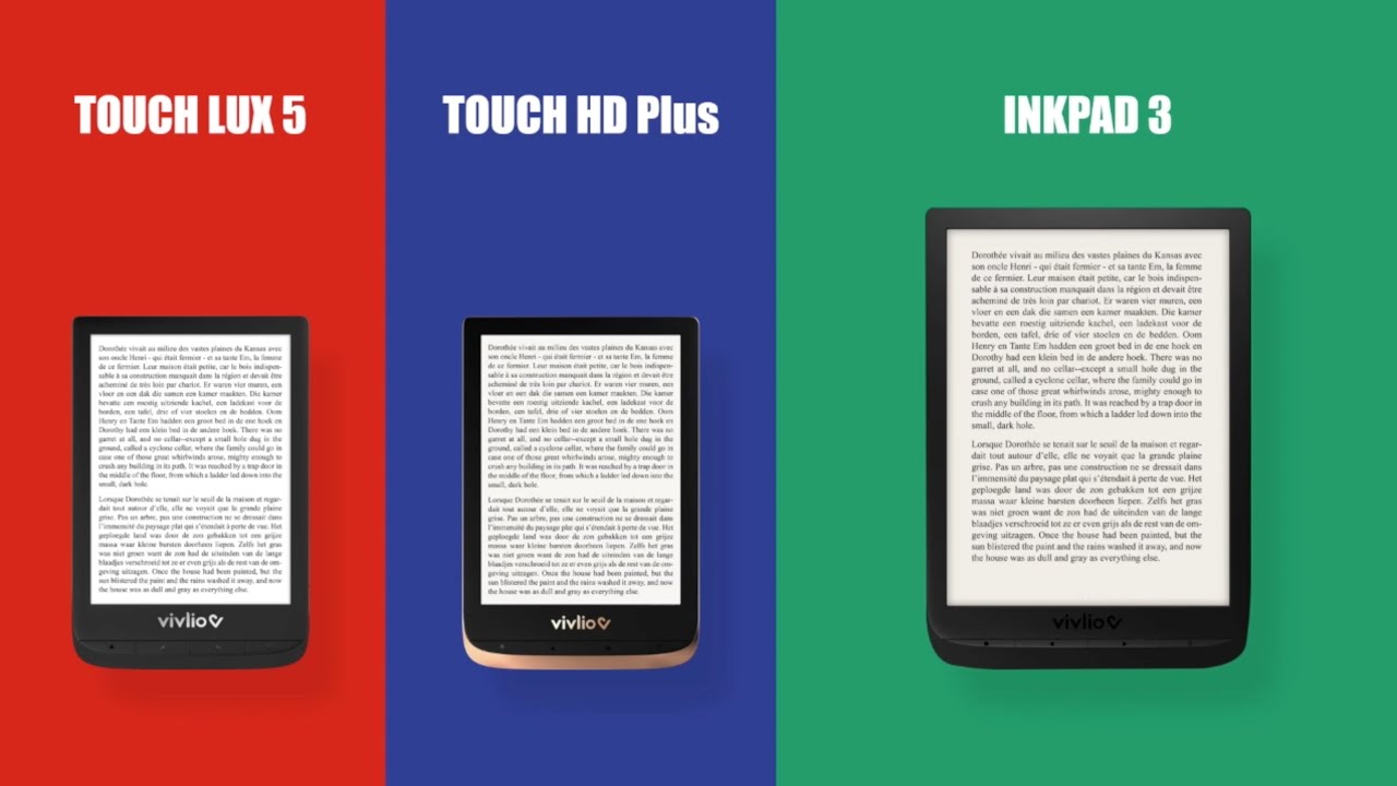 Tout savoir sur les liseuses Vivlio Touch Lux 5, Touch HD Plus et InkPad 3  