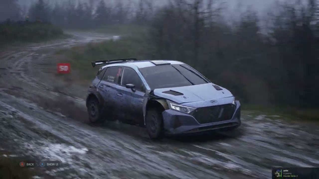 Hyundai i20 Wales raw track side footage in ridiculous weather