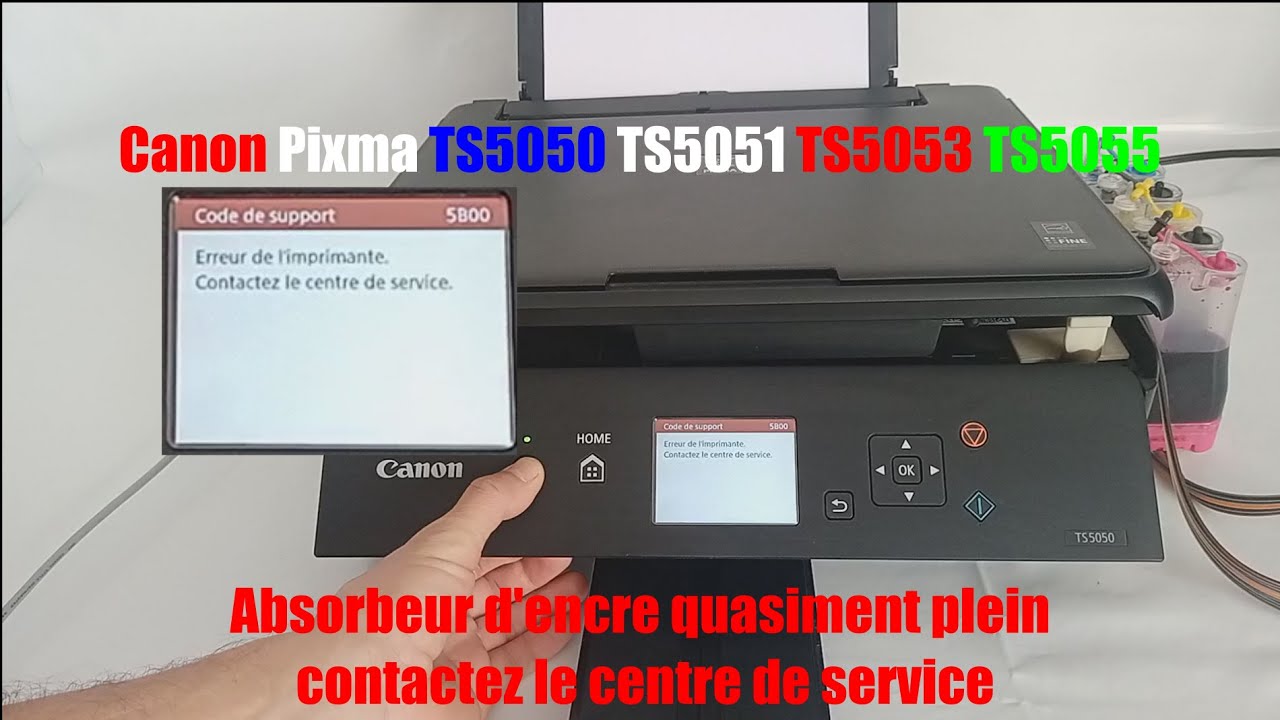 Canon TS5050 5051 5053 5055 absorbeur d'encre plein code de support 1700  5B00 Comment réinitialiser 