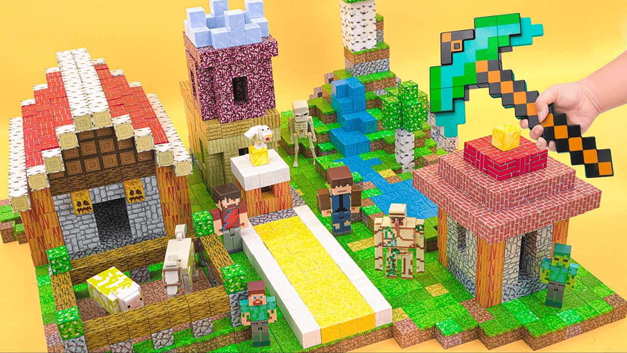 I Built a MINECRAFT VILLAGE With Magnetic Minecraft Blocks | Magnetic Papercraft