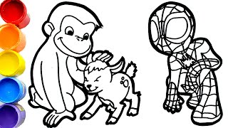 🐵How to draw Curious George - Marvel's Spidey and his Amazing Friends 🕸 baby sheep - Videos for Kids