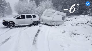 Снежный кемпинг при -6 градусах | Наш караван упал в канал | В нас врезался беспилотный автомобиль