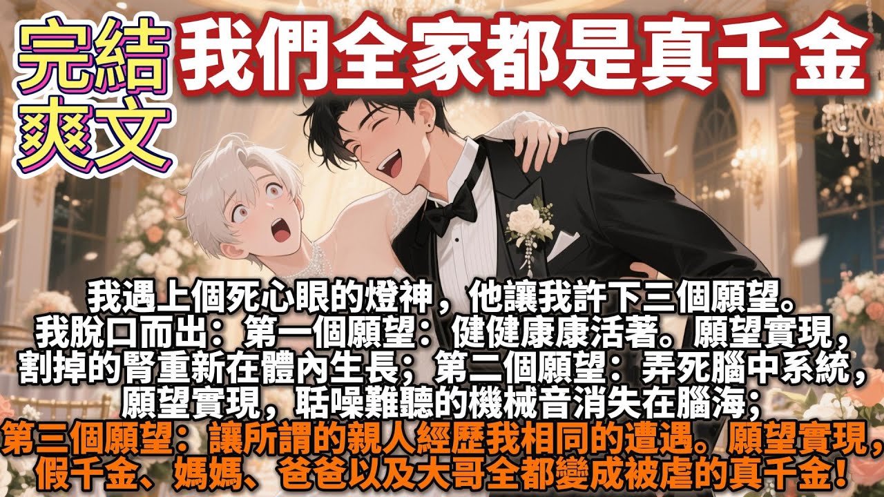 完結腦洞爽文：我們全家都是真千金。我遇上個死心眼的燈神，他讓我許下三個願望。第一個願望：健健康康活著，願望實現；第二個願望：弄死腦中系統，願望實現；第三個願望：讓所謂的親人經歷我相同的遭遇。