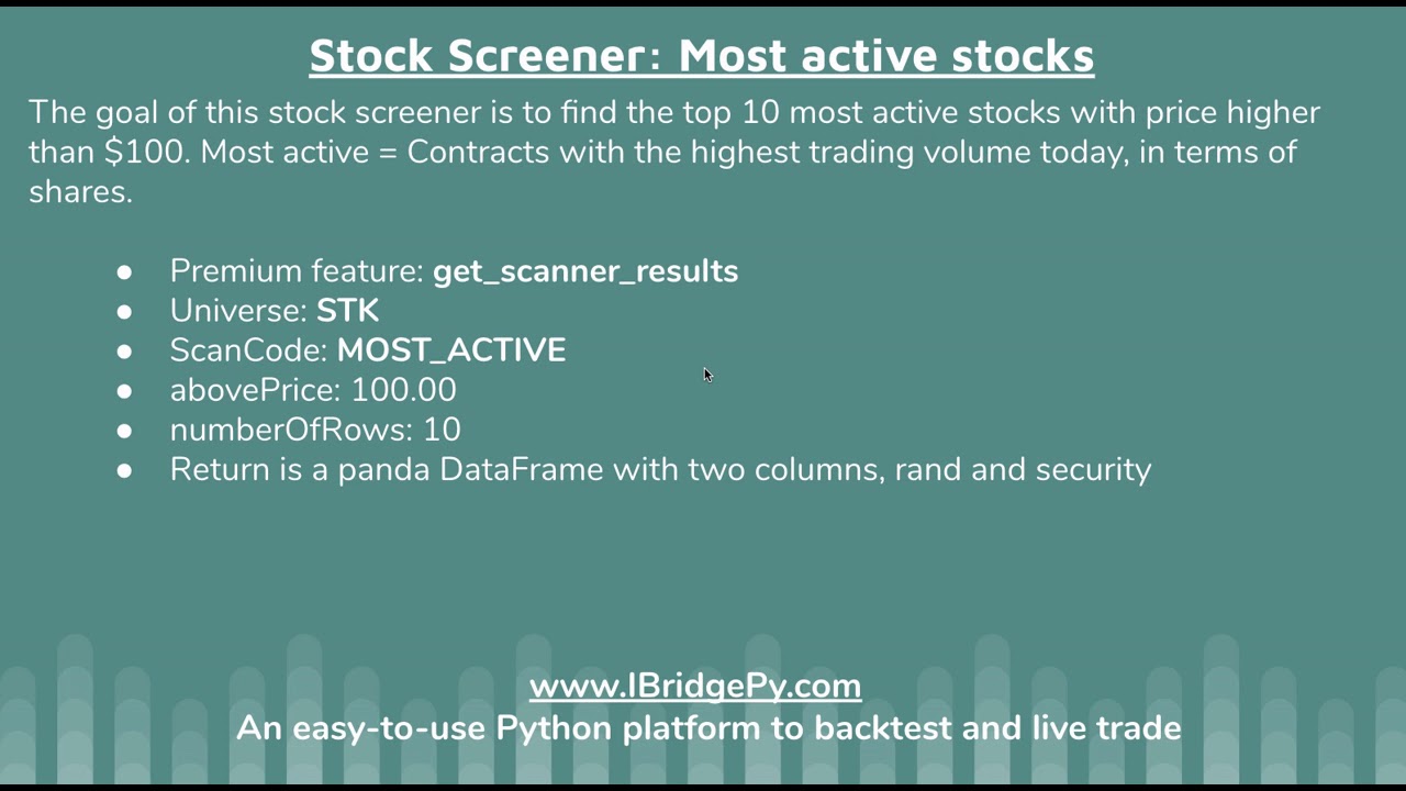 Stock Screener to find most active contracts Rebalance portfolio Python ...