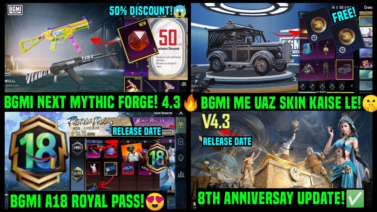 BGMI NEXT MYTHIC FORGE 50% DISCOUNT? / NEW UAZ KAISE LE/ BGMI 4.3 UPDATE MYTHIC FORGE A18 ROYAL PASS
