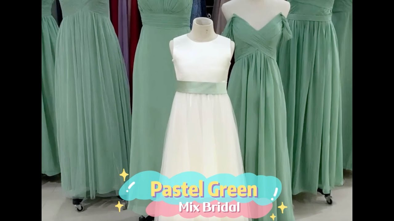 Mix & Match Bridesmaid Dresses In Pastel Green #bridesmaiddresses  #chiffondress #lace #bridal