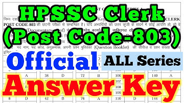 HPSSC CLERK OFFICIAL ANSWER KEY 2020 POST CODE-803 | HP Clerk Exam Answer Key 2020 | HPSSSB CLERK
