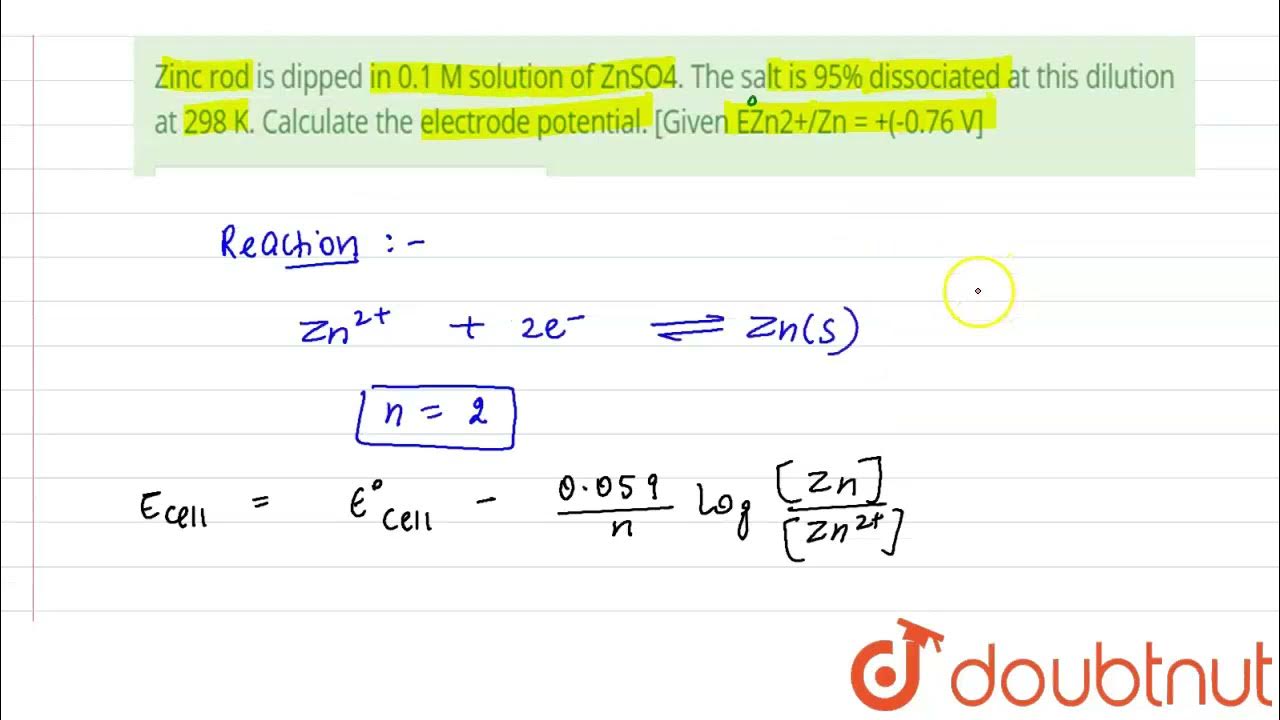 Zinc rod is dipped in 0.1 M solution of ZnSO4. The salt is 95 Class 12