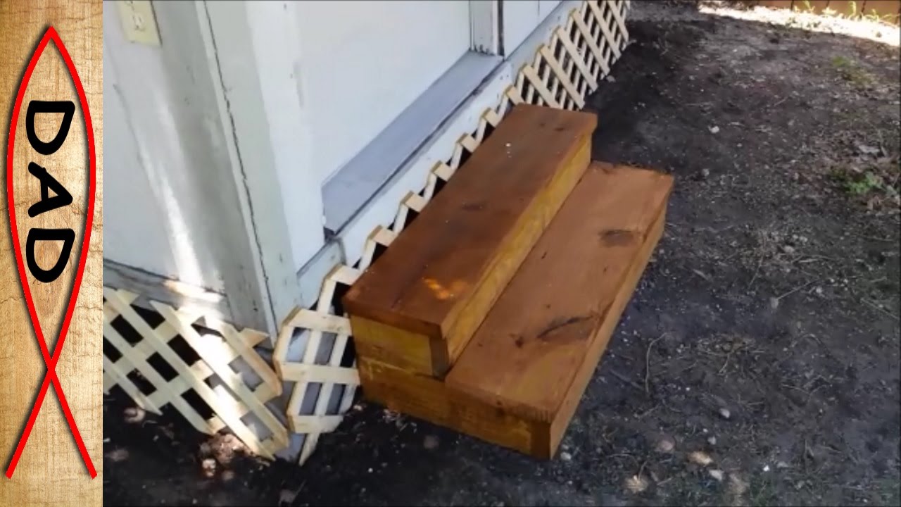 Easy and cheap shed stair steps using two boards - YouTube