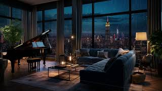 Cozy Room in City with Night Rain and Piano Sounds | Perfect for Sleep, Focus, and Relaxation ASMR