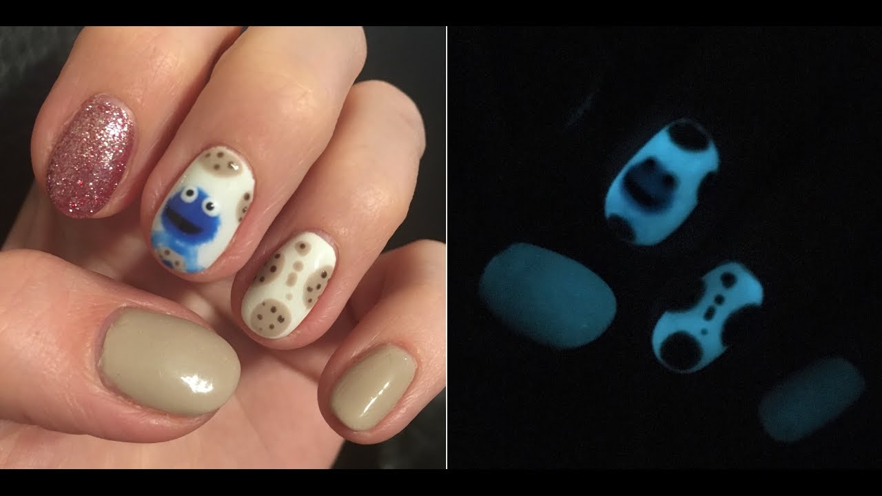 Fluo Effect | Ciasteczkowy potwór | Hybrydy świecące w ciemności | cookie monster nails