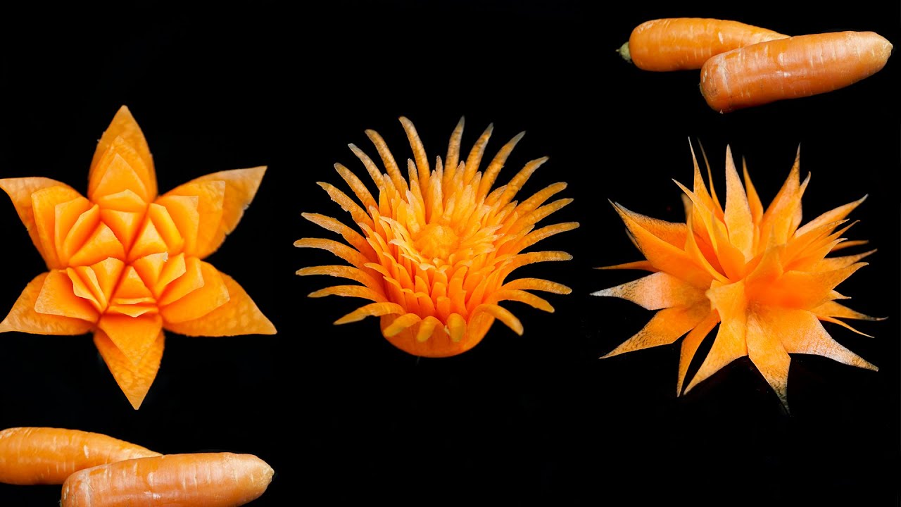 Carrot Flowers Carving Garnish | Vegetable Carving Easy