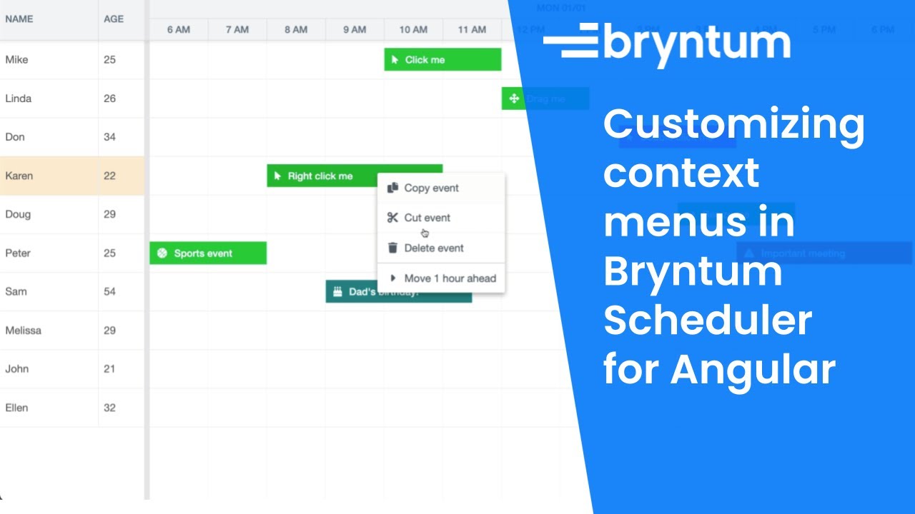 Customizing context menus in Bryntum Scheduler for Angular - YouTube