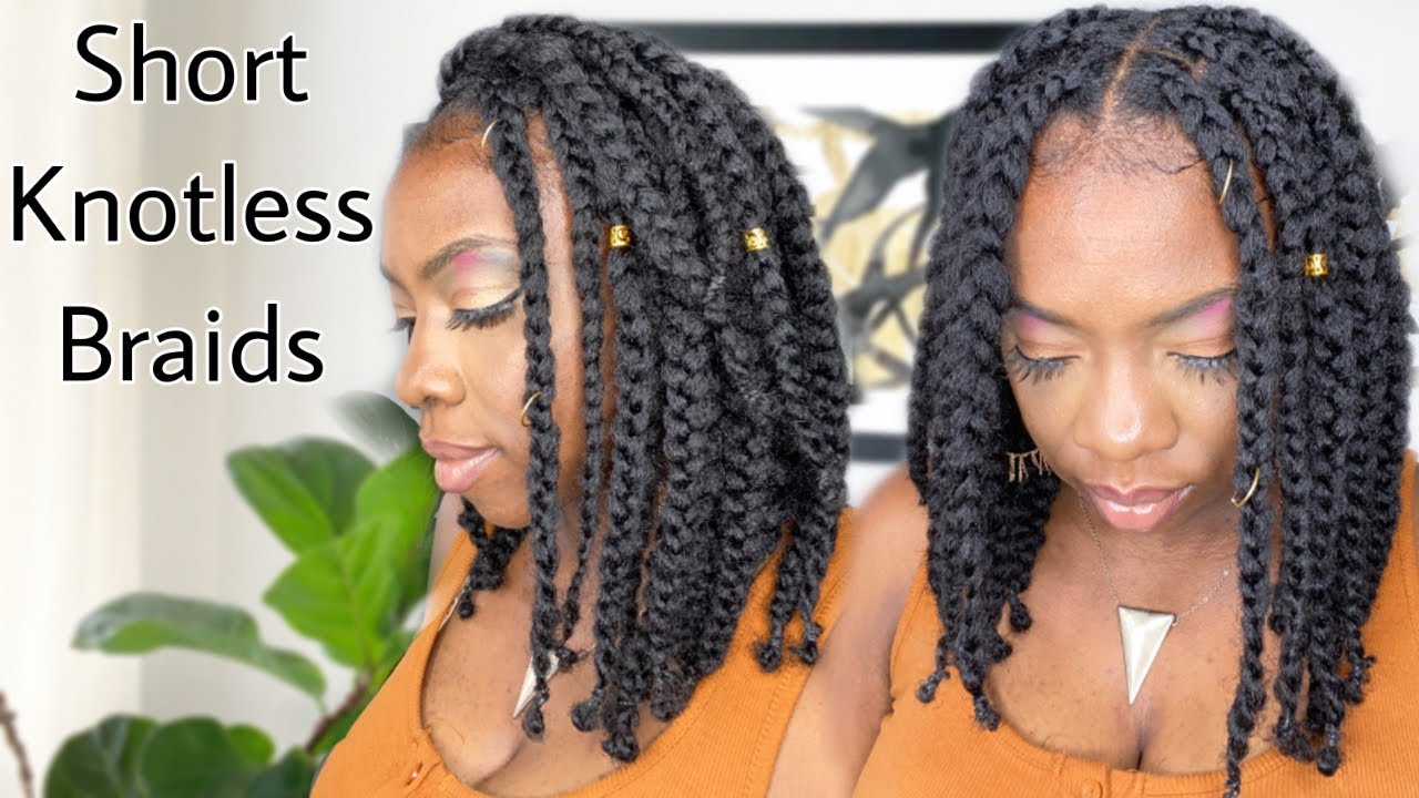 HOW TO: SHORT KNOTLESS BRAIDS WITH RUBBER BAND ENDS on 4C NATURAL HAIR ...