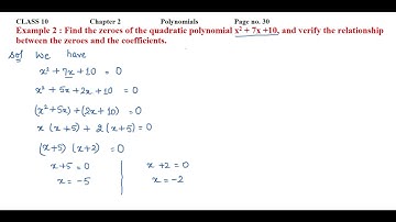 Find the zeroes of the quadratic polynomial x2 + 7x +10, and verify the relationship between......