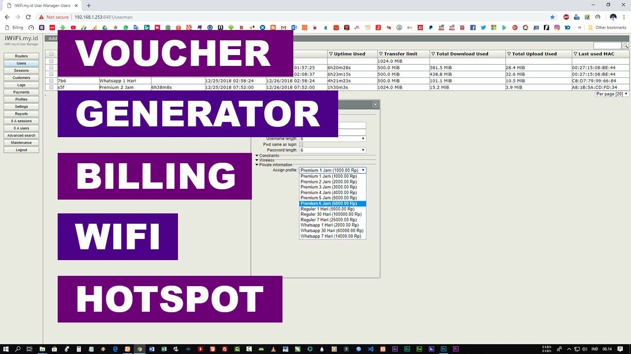 Billing Wifi Generate Voucher User Password Di User Manager Hotspot Youtube