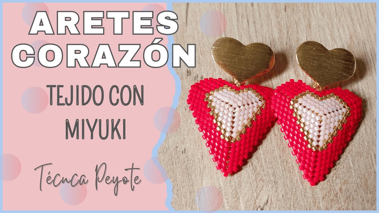 Aretes corazon 3D tejidos con delicas Miyuki