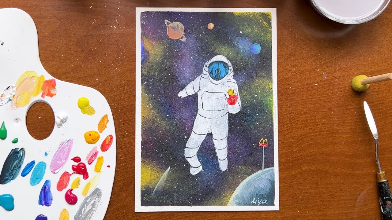 🧑‍🚀 🪐 Drawing a Cosmic Landscape with Acrylics | "McDonald's is Already in Space" 🎨🚀