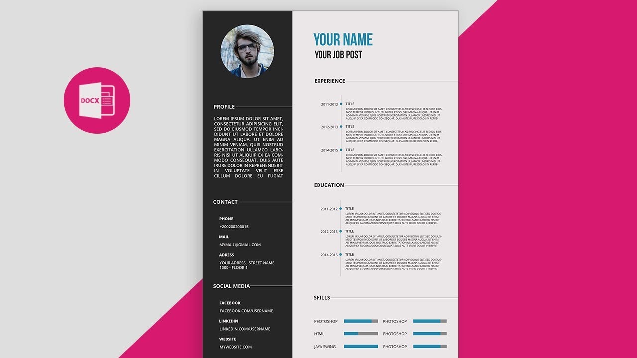 resume psd  Update  CV/Resume template Design tutorial with Microsoft Word   free PSD+DOC+PDF