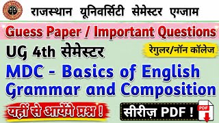 Rajasthan univ ug 4th semester mdc basics of english grammar & composition important questions 2026