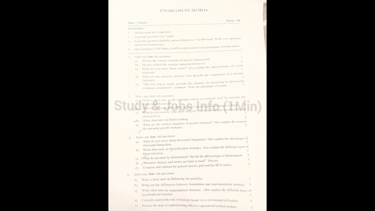 🔥YCMOU MBA 301 STRATEGIC MANAGEMENT QUESTION PAPER 2023|YCMOU MBA 3RD SEM QUESTION PAPER|