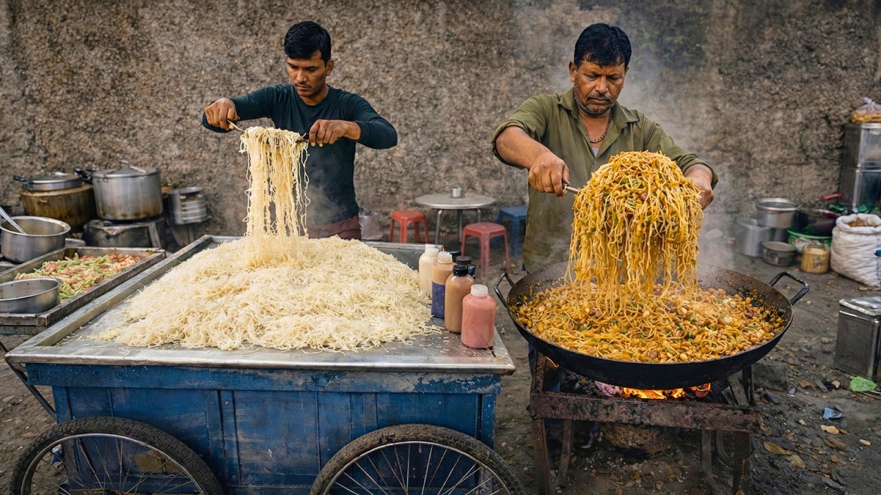 Satisfying Street Noodles Cooking – Boiled Cart + Wok Toss
