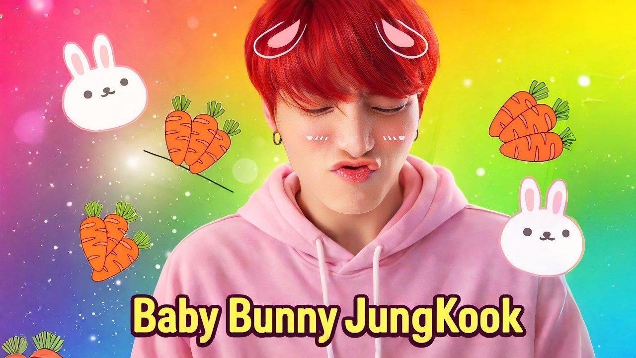 BTS Jungkook smiling playfully, showcasing his 'bunny' charm