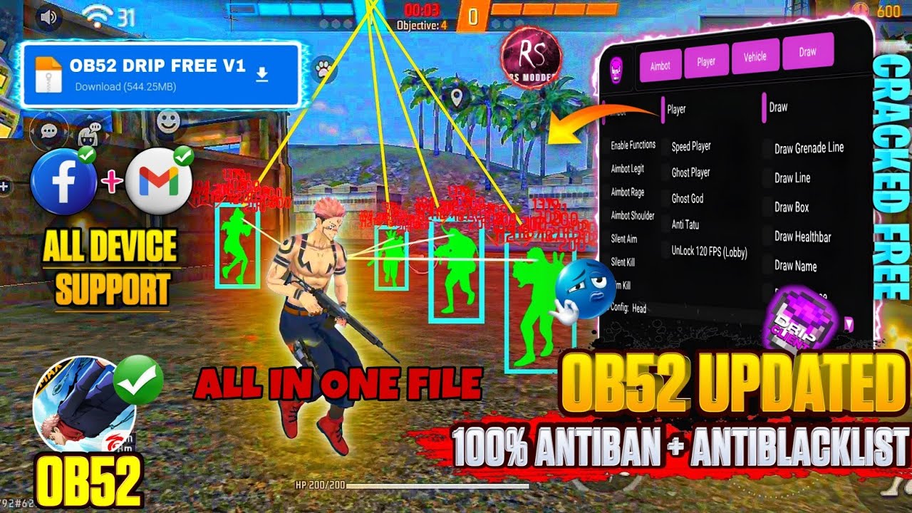 ⚡Free Fire OB52 AIM kill mod menu free☠️new rank season FF hack🔥BR MOD,HAXX-CKER PRO V16, HG CHEAT⚔️