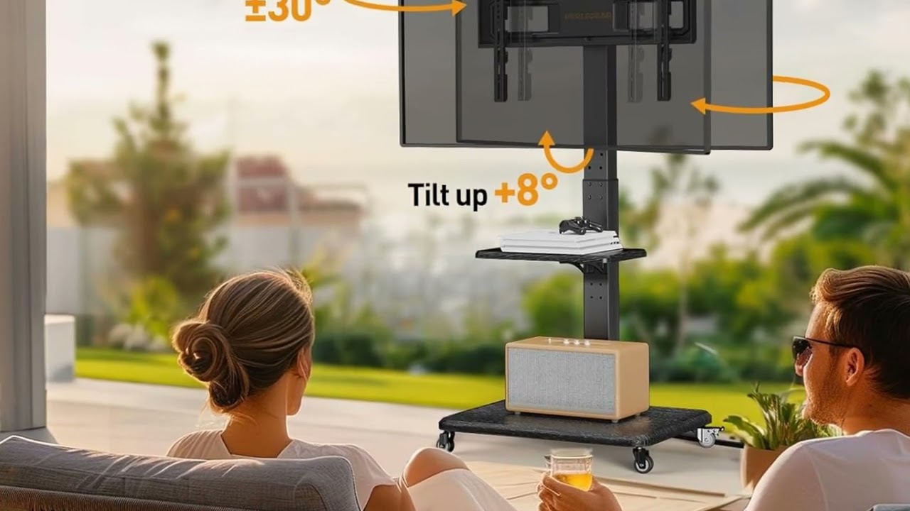 Perlegear Mobile TV Stand: Rolling TV Cart with Power Outlet – Adjustable, Swivel