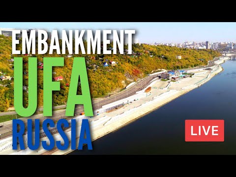 The Embankment of White River in UFA, Russia. Life in Russia under Sanctions. LIVE