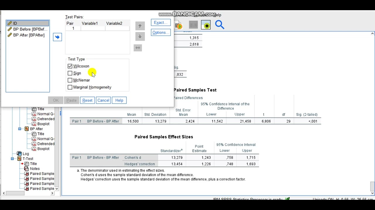 اختبار t لعينتين مرتبطتين (Paired Samples T-Test) و اختبار ويلكوكسن Wilcoxon