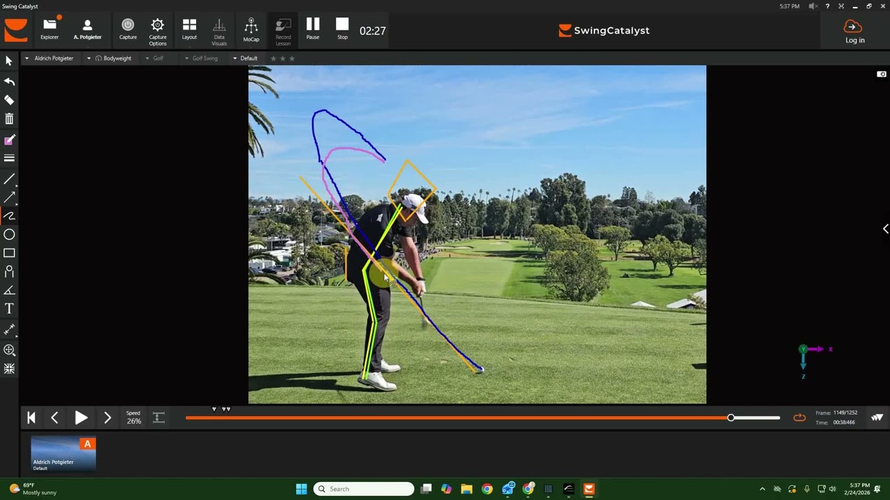 Aldrich Potgieter 2 Iron Analysis - Side View Genesis Invitational 2026