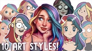10 ART STYLE CHALLENGE - Rainbow Hair Girl! (from Draw This Again)  | Jenna Drawing