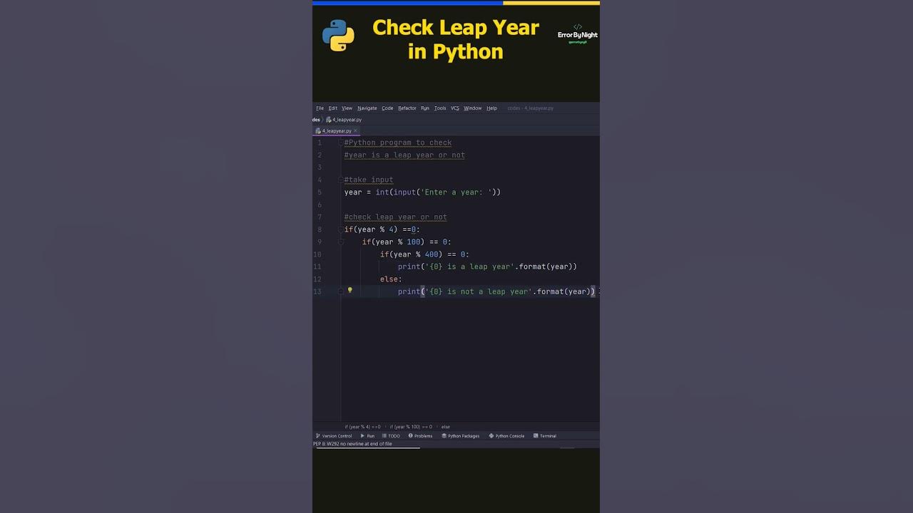 Check Leap Year In Python #python #pythonprogramming #pythontutorial ...