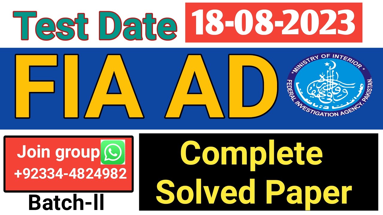 Today's FIA AD Solved Paper | Batch-ll 18-8-2023 | FIA Assistant ...