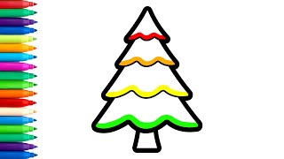 How to Draw Rainbow Christmas Tree and Ornaments - Rainbow Coloring Fun
